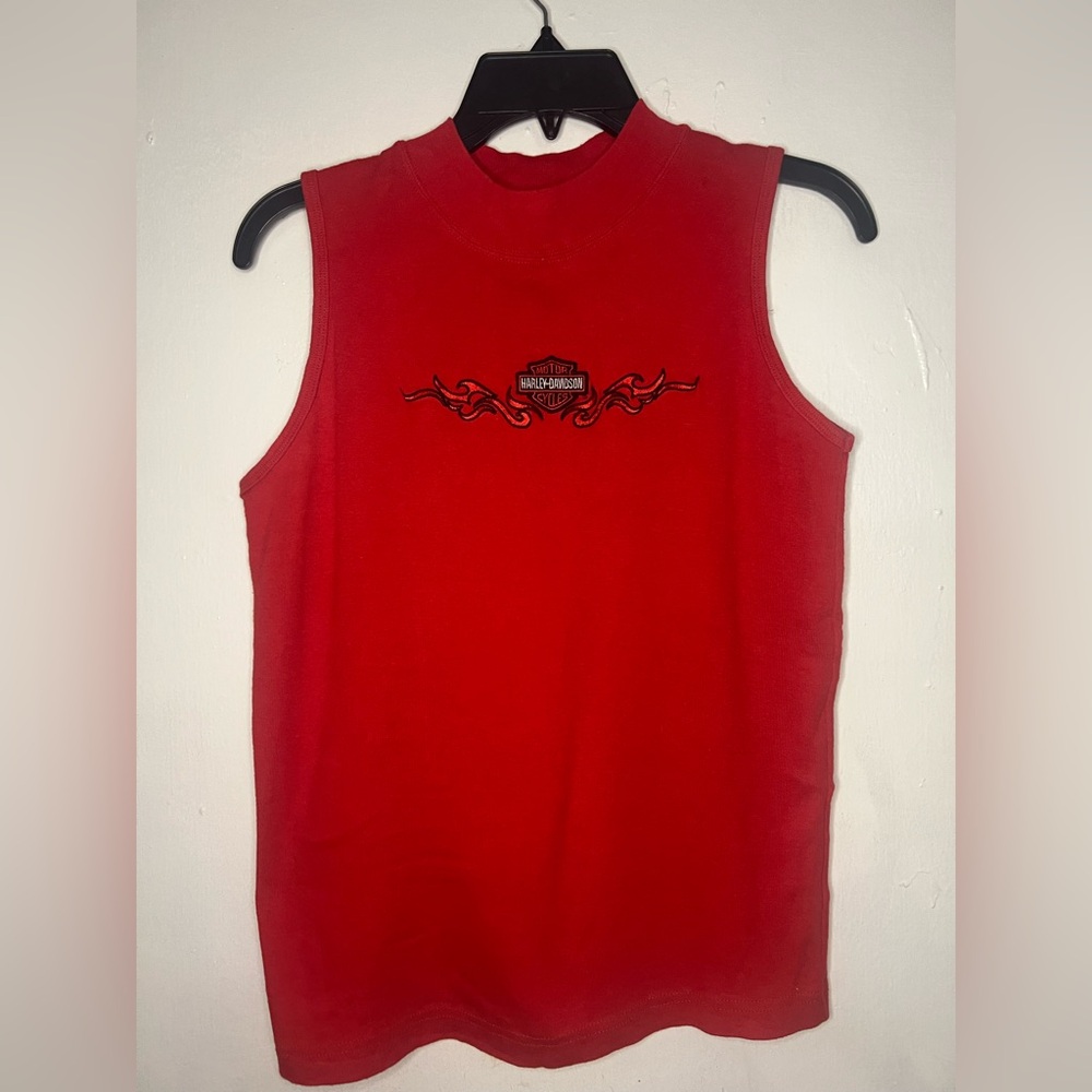 Harley Davidson Women's Red Sleeveless Top Mock Turtleneck